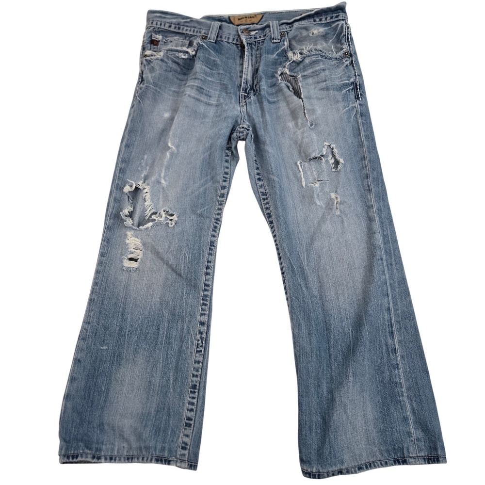 BIG STAR Pioneer Boot Jeans Men 36 R 100%‎ Cotton Distressed Denim Y2K Thrashed